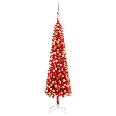 vidaXL Set de árbol de Navidad estrecho con LED y bola rojo 120 cm