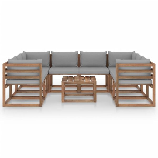 vidaXL Juego de muebles de jard&iacute;n 9 piezas con cojines gris