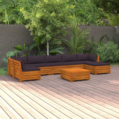 vidaXL Muebles de jardín 8 piezas con cojines madera maciza de acacia