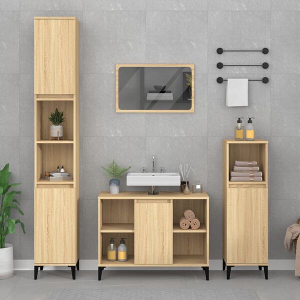 vidaXL Juego de muebles de ba&ntilde;o 4 pzas contrachapada roble Sonoma