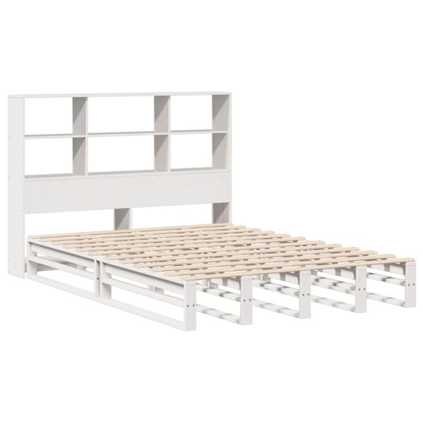 vidaXL Cama con estanter&iacute;a sin colch&oacute;n madera maciza blanca 120x200 cm
