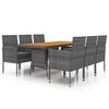 idaXL Juego de comedor de jard&iacute;n 7 piezas rat&aacute;n sint&eacute;tico gris