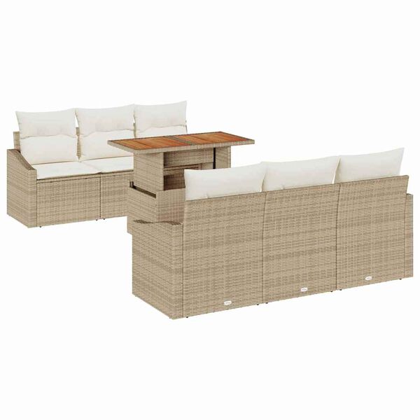 vidaXL Conjunto de sof&aacute; de jard&iacute;n 7 pcs Beige Polirat&aacute;n