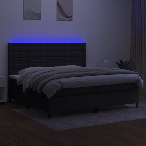 vidaXL Cama box spring colch&oacute;n y luces LED tela negro 200x200 cm