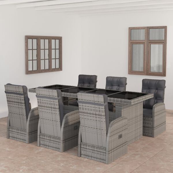 vidaXL Set de comedor de jardín 7 pzas y cojines ratán sintético gris