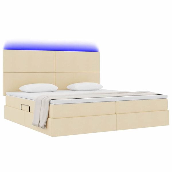 vidaXL Cama con almacenamiento y LED Crema 200 x 200 cm Poli&eacute;ster
