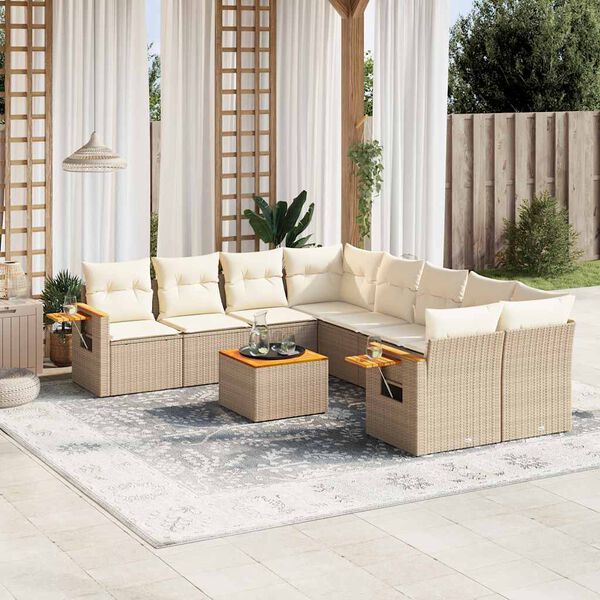 vidaXL Set de sof&aacute;s de jard&iacute;n 9 pzas con cojines rat&aacute;n sint&eacute;tico beige