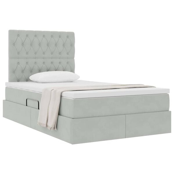 vidaXL Cama con almacenamiento y colch&oacute;n Gris Claro 120 x 190 cm