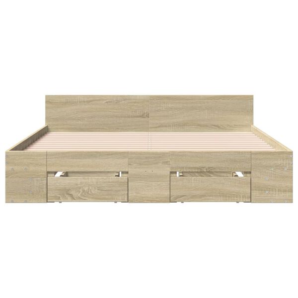 vidaXL Cama con cajones madera ingenier&iacute;a roble Sonoma 140x200 cm