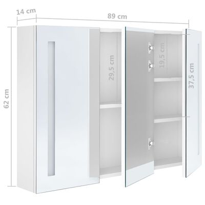 vidaXL Armario cuarto de baño con espejo LED 89x14x62 cm blanco brillo
