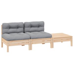 vidaXL Juego de muebles de jard&iacute;n 3 pzas con cojines gris madera pino