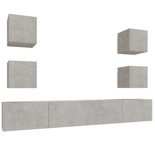vidaXL Set de muebles de TV 6 pzas madera contrachapada gris hormigón