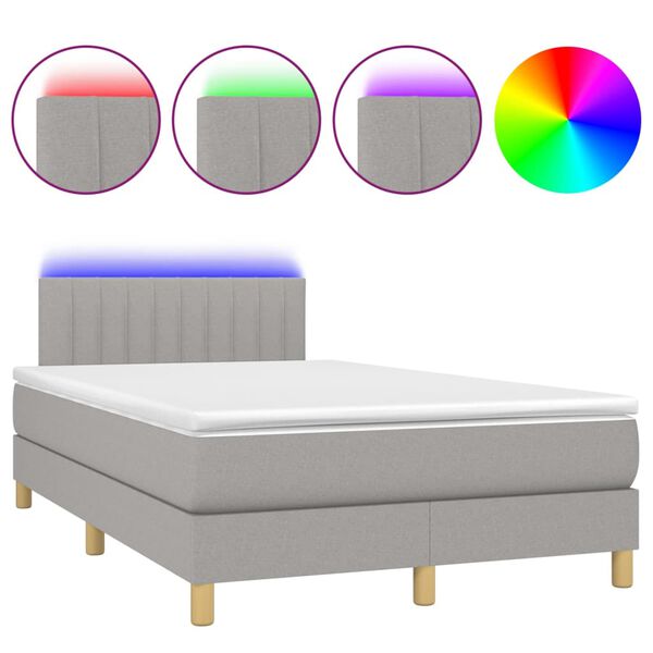 vidaXL Cama box spring con colch&oacute;n tela y LED gris claro 120x200 cm