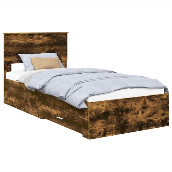 vidaXL Estructura de cama con cabecera Roble ahumado 90 x 190 cm