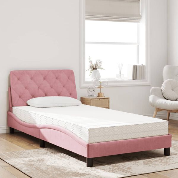 vidaXL Cama con colchón terciopelo rosa 100x200 cm