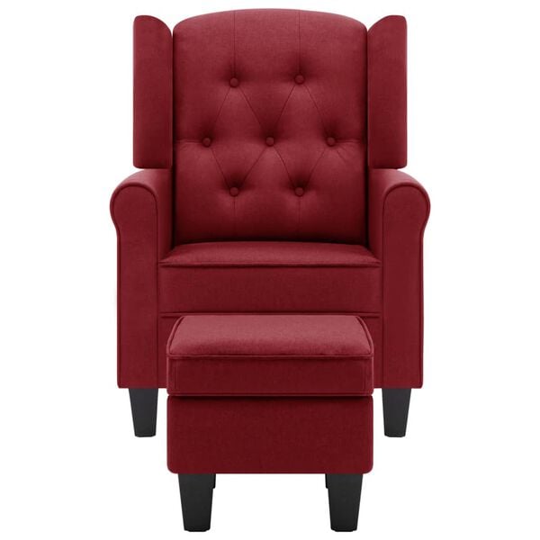 vidaXL Sill&oacute;n con reposapi&eacute;s de tela rojo tinto