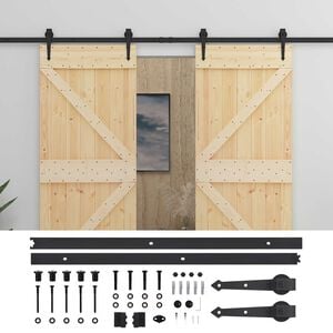 vidaXL Puerta Corredera 2 pcs Natural y negro Madera de Pino Maciza