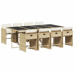 vidaXL Set comedor de jard&iacute;n 9 pzas con cojines rat&aacute;n sint&eacute;tico beige