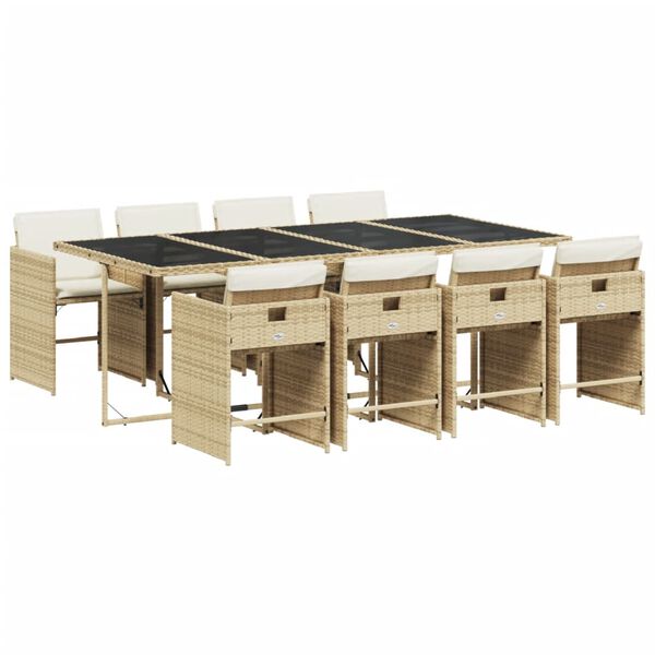 vidaXL Set comedor de jard&iacute;n 9 pzas con cojines rat&aacute;n sint&eacute;tico beige
