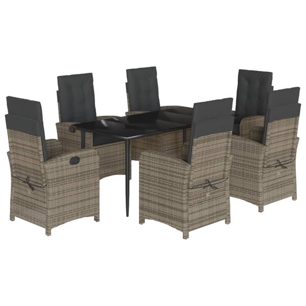 vidaXL Set comedor jard&iacute;n 7 pzas y cojines rat&aacute;n sint&eacute;tico gris