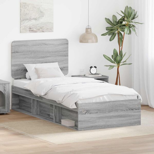 vidaXL Estructura de cama con cabecera Gris Sonoma 100 x 200 cm