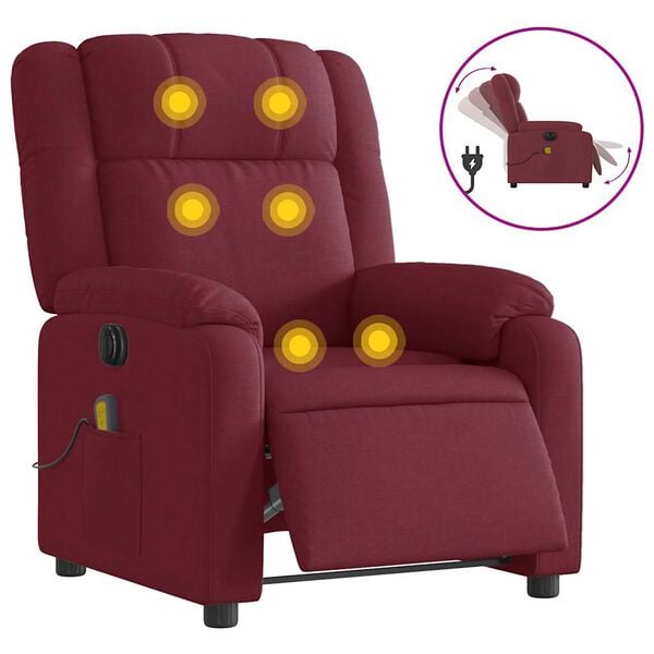 vidaXL Sill&oacute;n de masaje reclinable el&eacute;ctrico tela rojo tinto