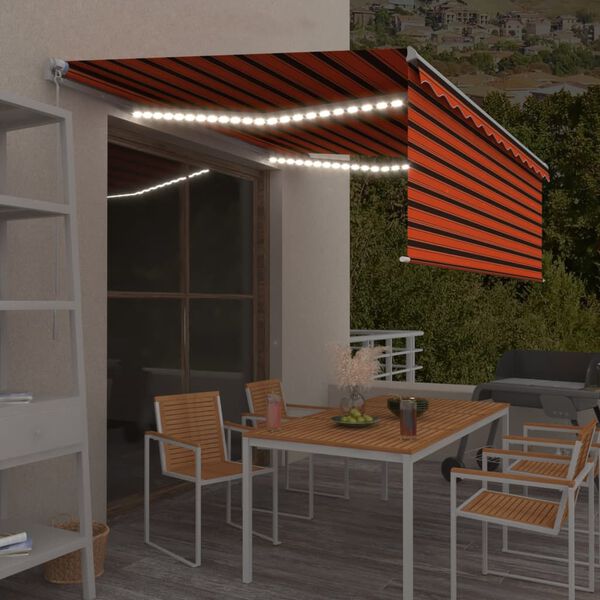 vidaXL Toldo retr&aacute;ctil manual con persiana y LED naranja/marr&oacute;n 4,5x3m
