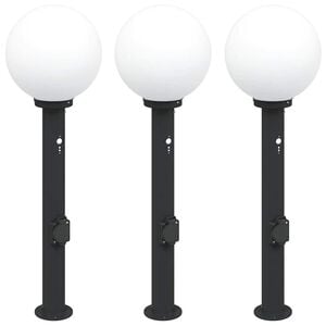 vidaXL Balizas de luz con sensor y tomacorriente, 3 unidades, 80 cm, color negro, IP44
