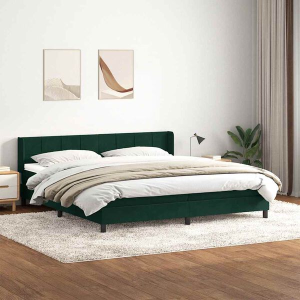 vidaXL Cama box spring con colch&oacute;n terciopelo verde oscuro 180x220 cm