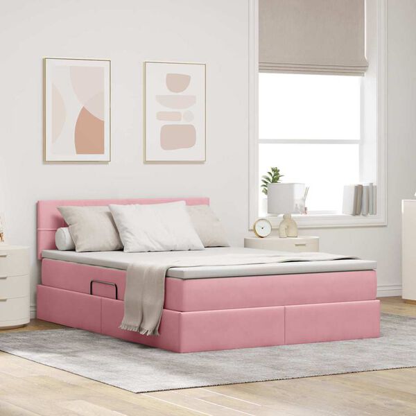 vidaXL Cama con almacenamiento Rosa 140 x 200 cm Terciopelo