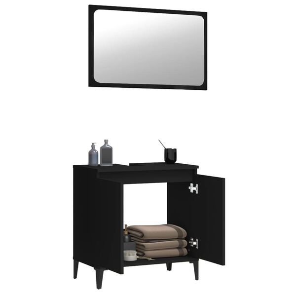 vidaXL Juego de muebles de ba&ntilde;o 2 pzas madera contrachapada negro