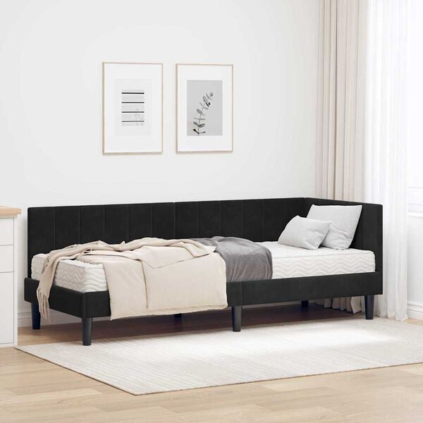 vidaXL Estructura de Cama Esquina con Colch&oacute;n 2 pcs Negro Terciopelo