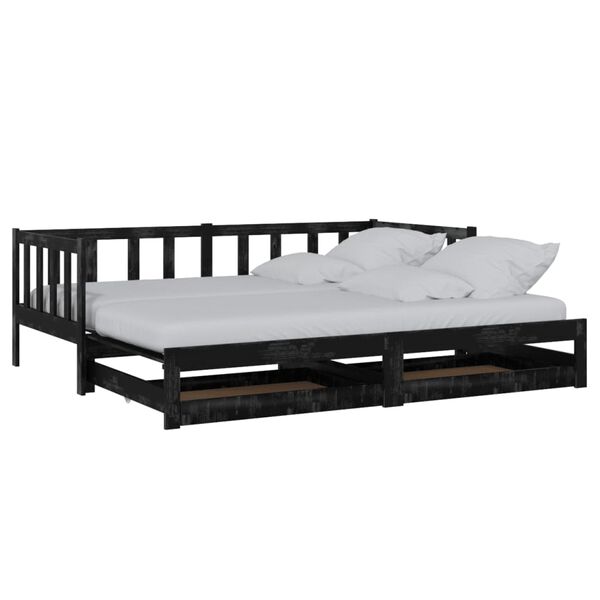 vidaXL Sof&aacute; cama extra&iacute;ble madera maciza de pino negro 2x(90x200) cm