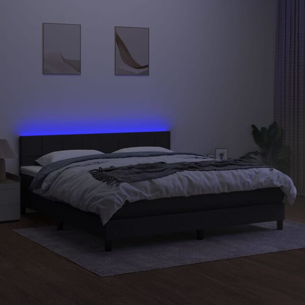 vidaXL Cama box spring colch&oacute;n y luces LED tela negro 160x200 cm