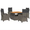 vidaXL Set comedor de jard&iacute;n 5 piezas con cojines rat&aacute;n sint&eacute;tico gris