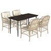 vidaXL Set comedor de jard&iacute;n 5 pzas con cojines rat&aacute;n sint&eacute;tico beige