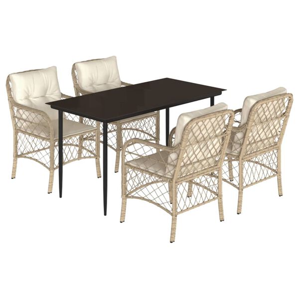 vidaXL Set comedor de jard&iacute;n 5 pzas con cojines rat&aacute;n sint&eacute;tico beige