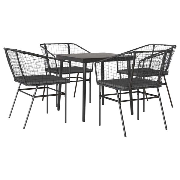 vidaXL Juego de comedor jard&iacute;n 5 piezas cojines rat&aacute;n sint&eacute;tico negro
