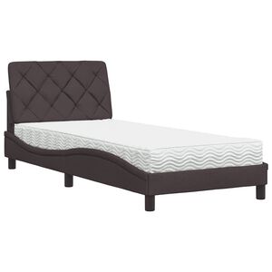 vidaXL Cama con colch&oacute;n tela marr&oacute;n oscuro 90x190 cm