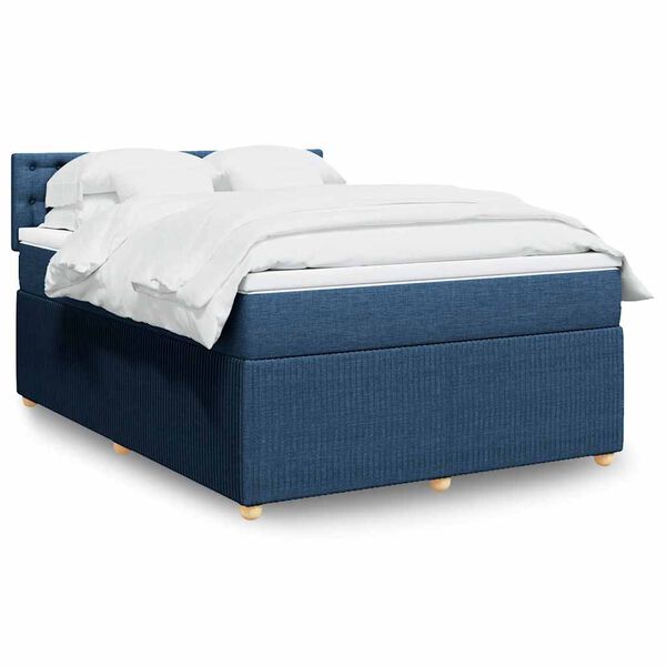 vidaXL Cama box spring con colch&oacute;n tela azul 140x190 cm