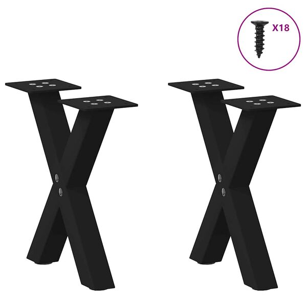 vidaXL Patas para mesa de centro en forma de X (2 unidades), color negro, 37 x (30-31) cm, acero