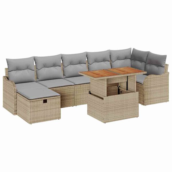 vidaXL Conjunto de sof&aacute; de jard&iacute;n con coj&iacute;n 8 pcs Beige Polirat&aacute;n