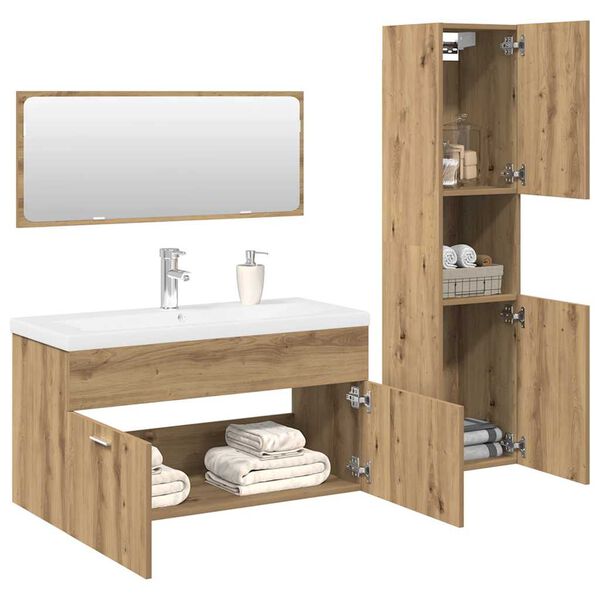 vidaXL Juego de muebles ba&ntilde;o 4 piezas madera ingenier&iacute;a roble artisan