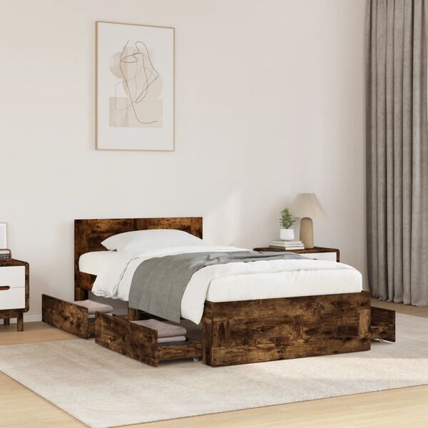 vidaXL Cama con cabecero madera de ingenier&iacute;a roble ahumado 75x190 cm