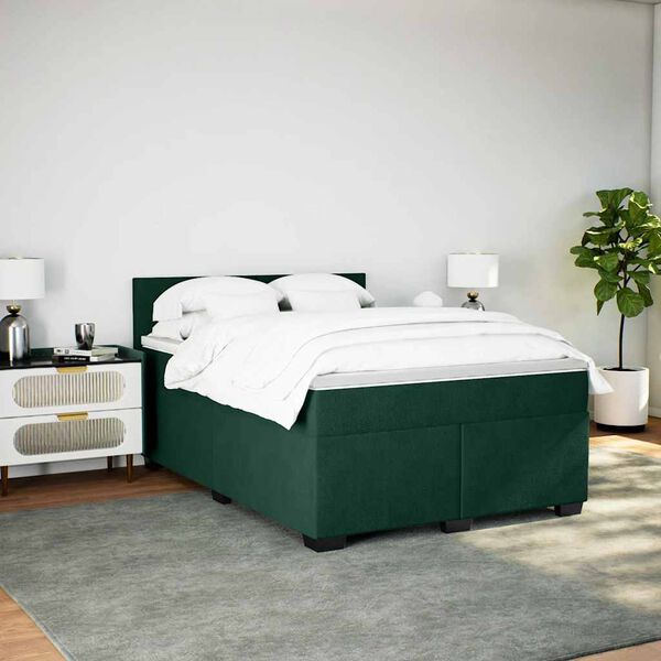 vidaXL Cama box spring con colch&oacute;n terciopelo verde oscuro 160x200 cm