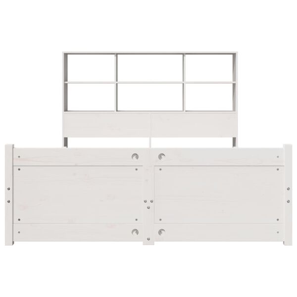 vidaXL Cama con estanter&iacute;a sin colch&oacute;n madera maciza blanca 140x190 cm
