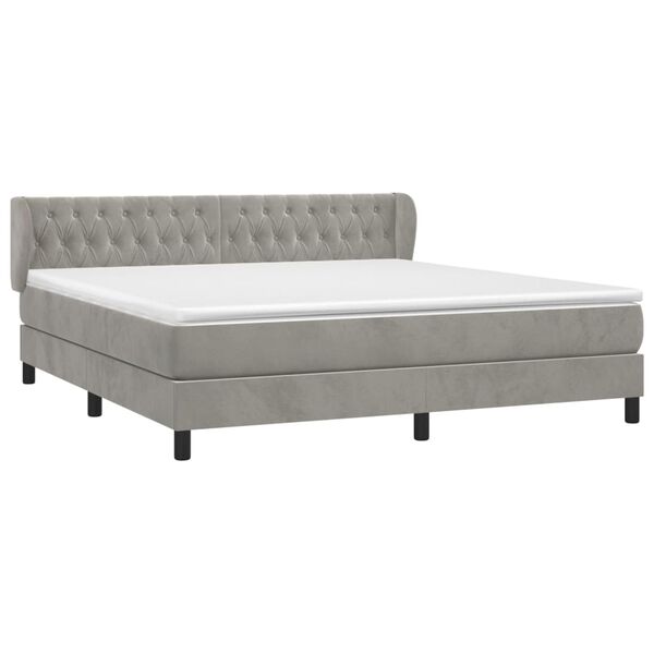 vidaXL Cama box spring con colch&oacute;n terciopelo gris claro 160x200 cm