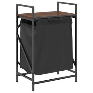 vidaXL Cesto de ropa de 1 compartimento con estante, color roble marr&oacute;n