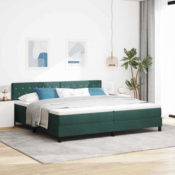 vidaXL Cama Box Spring LED Verde oscuro 200 x 200 cm Terciopelo