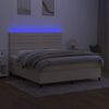 vidaXL Cama box spring colch&oacute;n y luces LED tela crema 160x200 cm